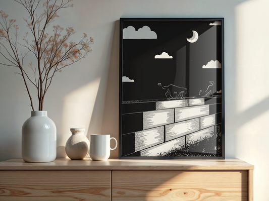 "Late Night Cat Walk" Illustrated Art Print