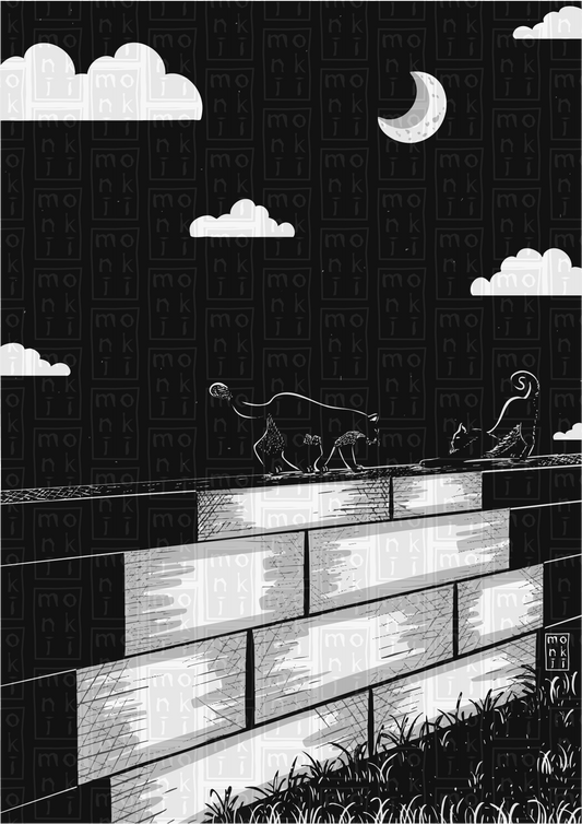 "Late Night Cat Walk" Illustrated Art Print